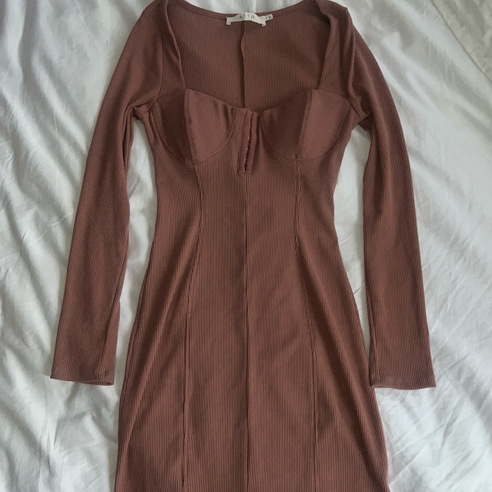 ASTR The Label Brand Girl Night Out Bodycon Dress S Pink Ribbed Mini Party Club